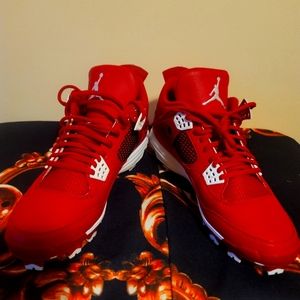 NIKE JORDAN 4 RETRO MCS BASEBALL CLEATS SHOES RED-WHITE NEW SIZE 10.5